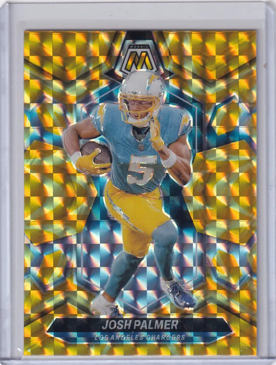 Football trading card featuring Josh Palmer from 2024 Panini Prizm Yellow Reactive San Diego Chargers