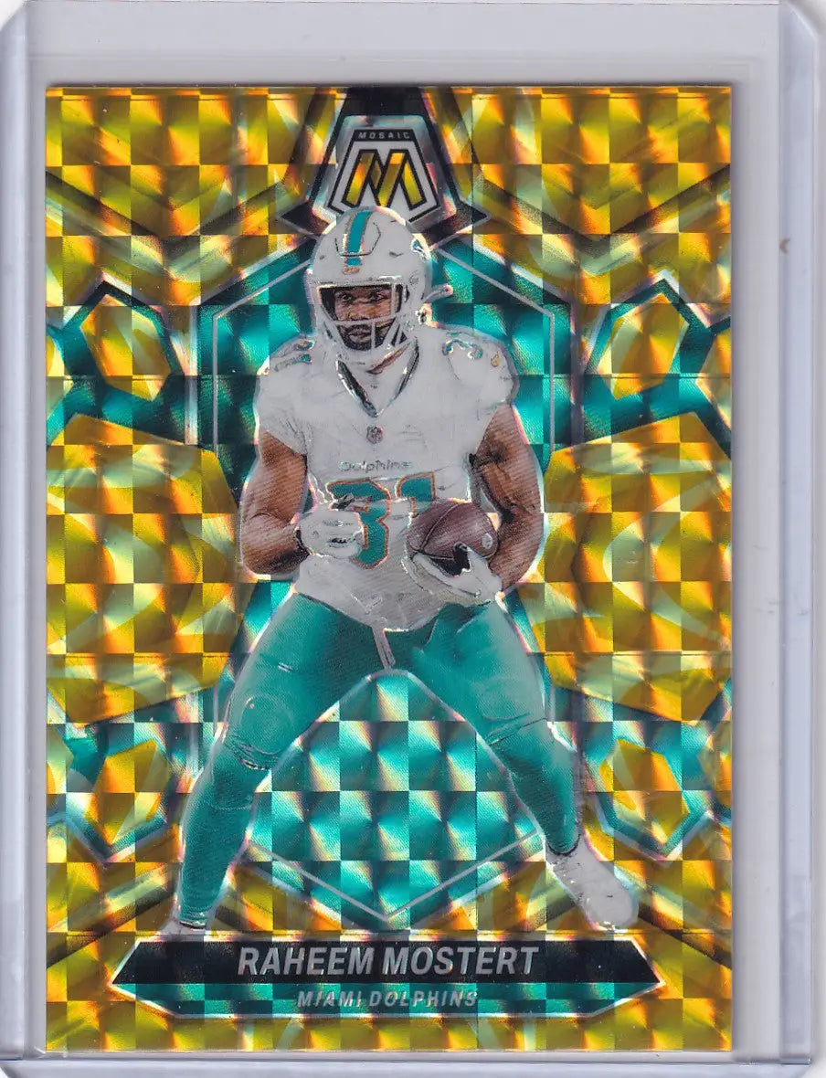 Football trading card of Raheem Mostert Miami Dolphins Panini Prizm Yellow Reactive