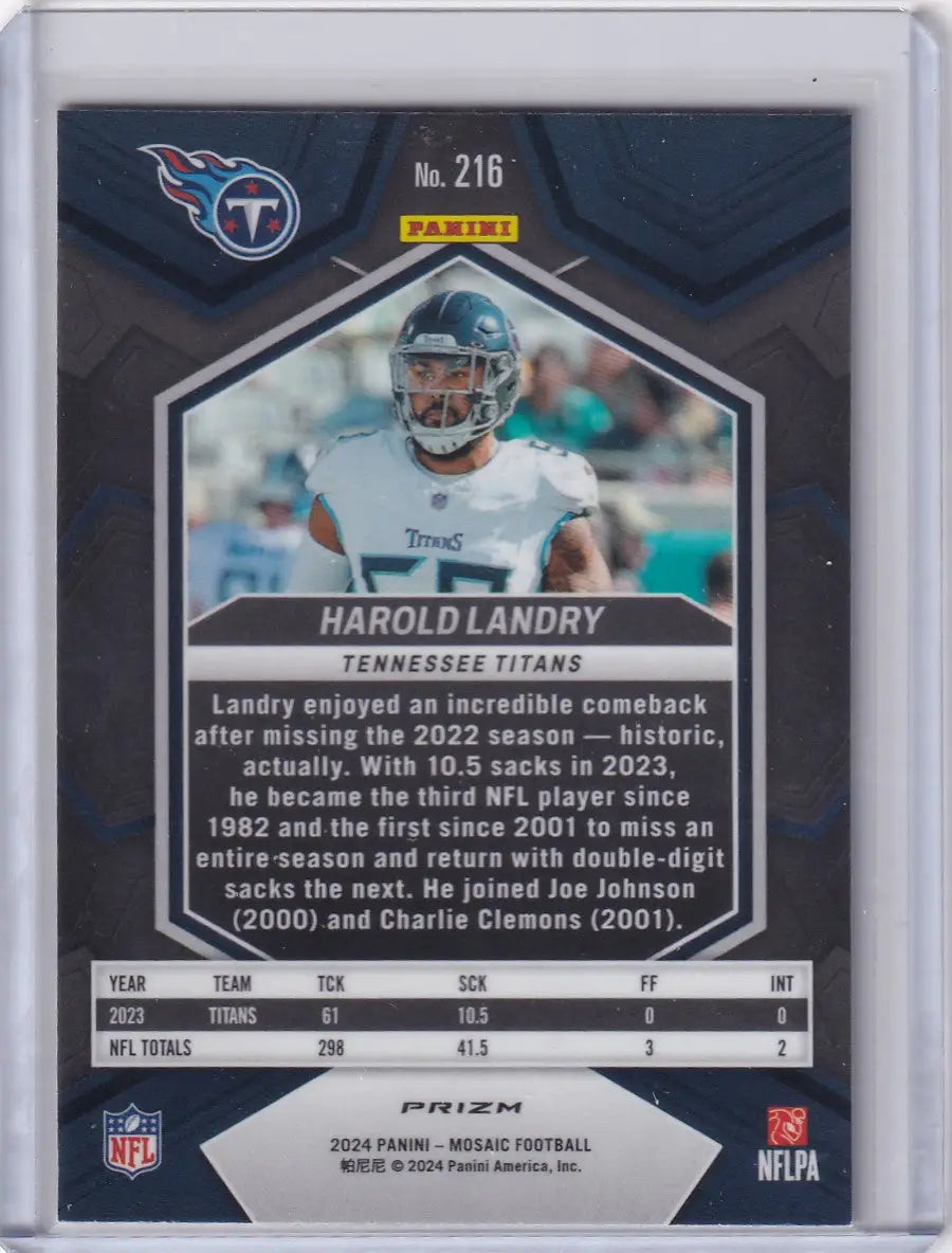 Football trading card featuring Harold Landry from 2024 Panini Prizm Yellow Reactive series