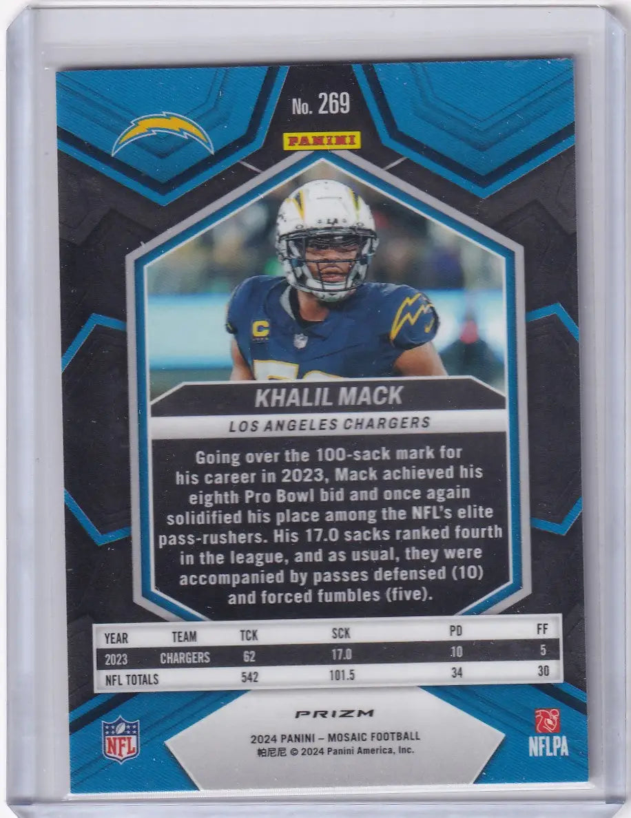 Football trading card of Khalil Mack from 2024 Panini Prizm Yellow Reactive San Diego Chargers