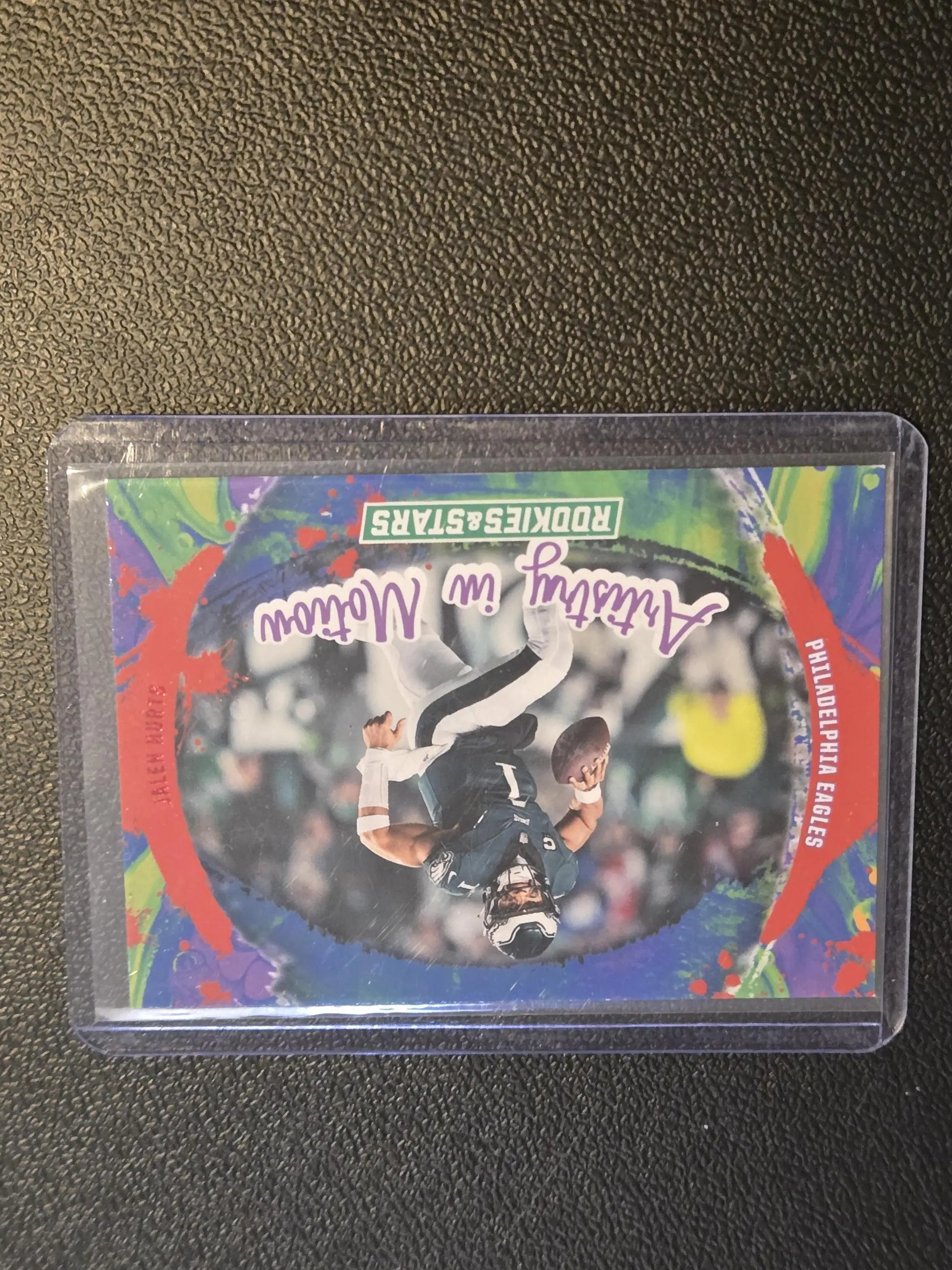 Football trading card of Jalen Hurts from Panini Rookies 2024 Artistry in Motion
