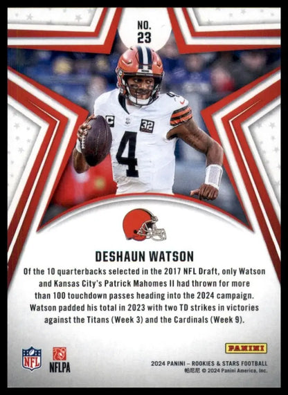 Football card featuring Deshaun Watson from 2024 Panini Rookies & Stars NFL release