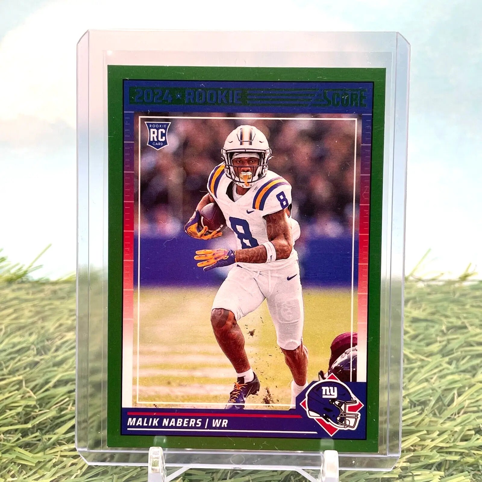 Malik Nabers rookie football card from 2024 Panini Score Green Parallel SP Giants