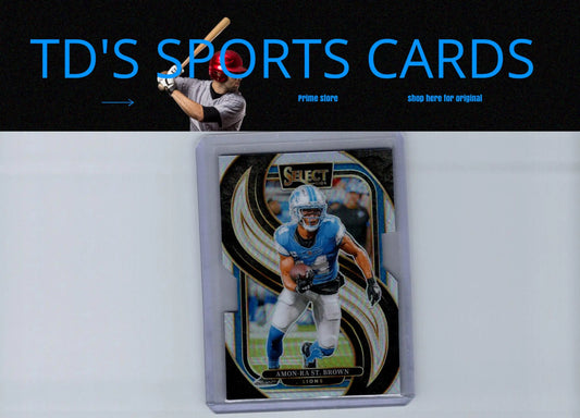 Glossy football trading card of Amon-Ra St. Brown from Detroit Lions in 2024 Panini Select