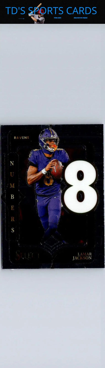 Lamar Jackson football trading card from 2024 Panini Select featuring Jackson Select Numbers