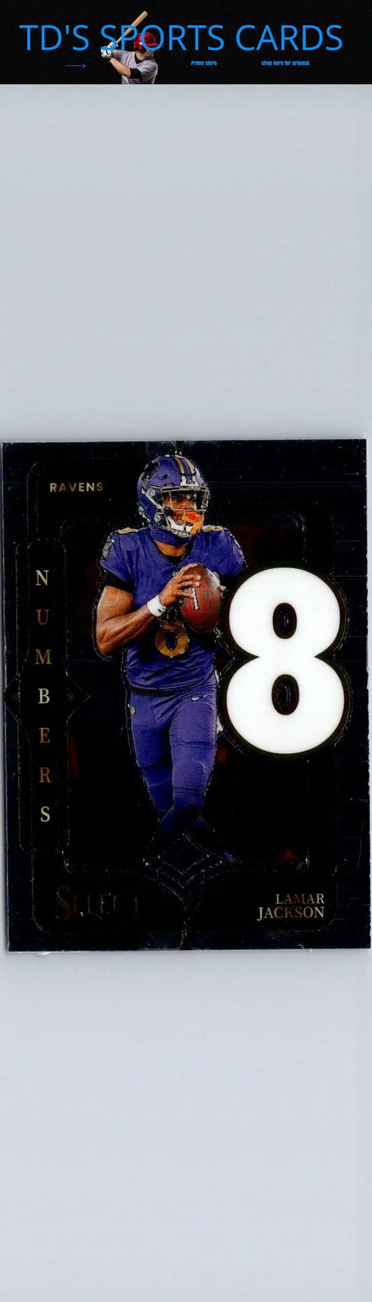 Lamar Jackson football trading card from 2024 Panini Select featuring Jackson Select Numbers