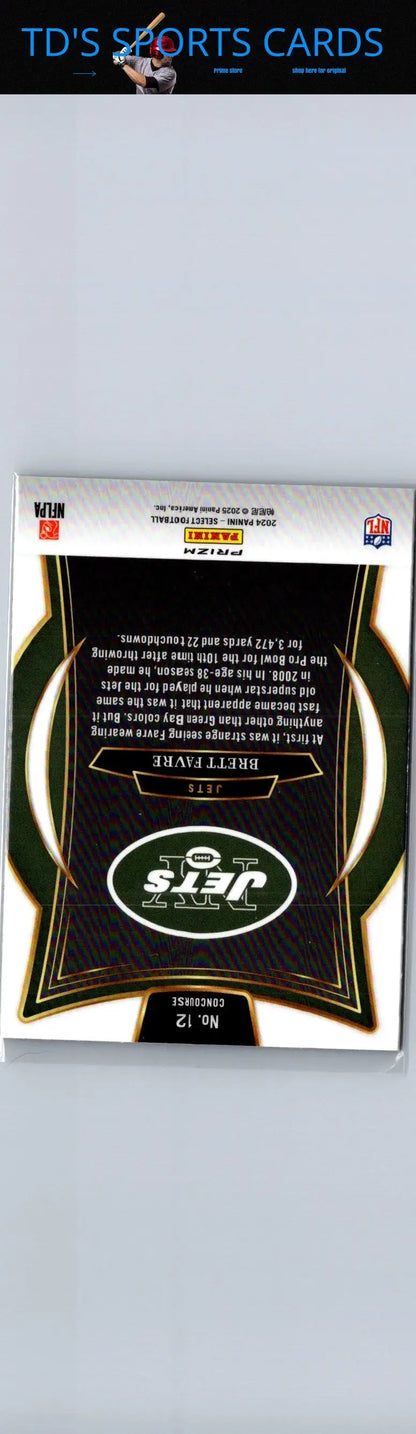 Brett Favre black and gold football trading card with Green Prizm Shock for 2024 Panini Select