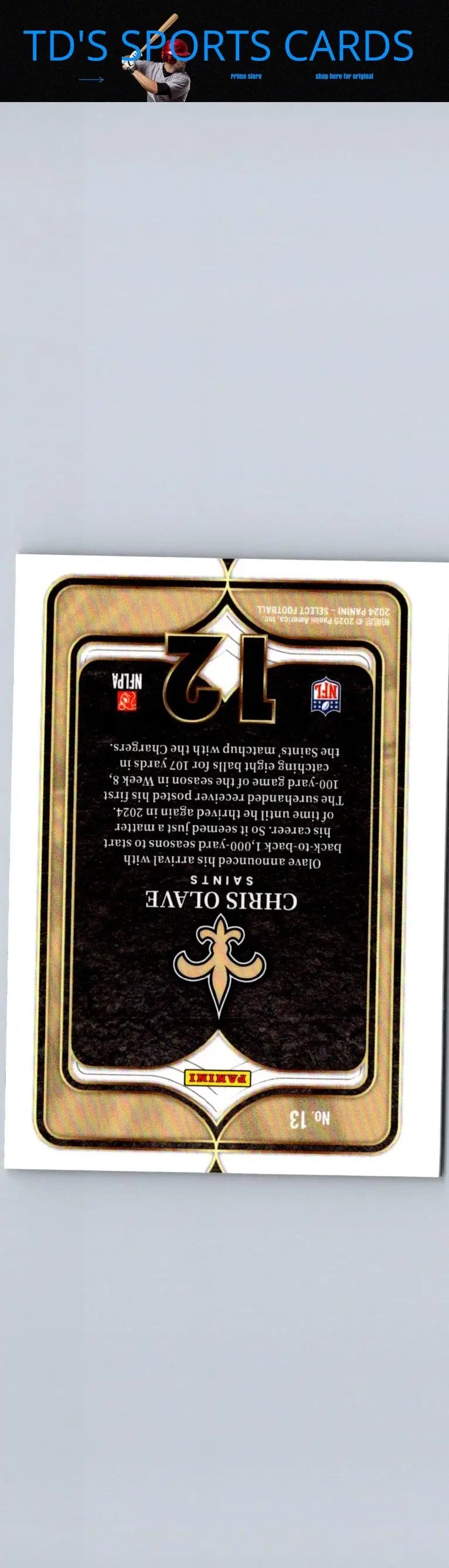 Panini NFL trading card featuring Chris Olave Saints with Olave Select Numbers 12