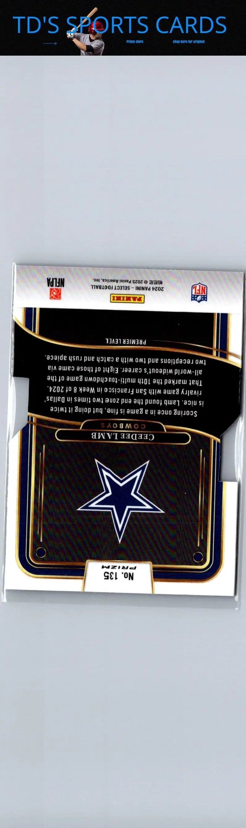 Back of 2024 Panini Select CeeDee Lamb Silver Prizm Die Cut football card with Cowboys logo