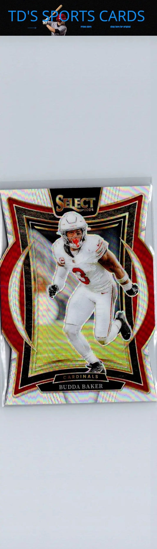 Football trading card featuring Budda Baker Silver Prizm Die Cut from 2024 Panini Select