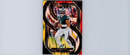 Jalen Hurts Panini Select football trading card with Jalen Hurts Black and Red Prizm Shock