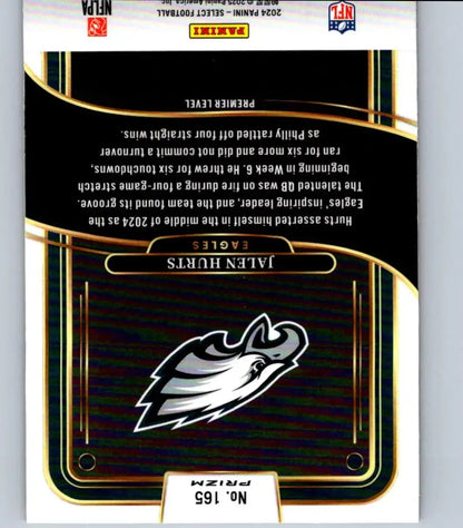 Football trading card of Jalen Hurts Black & Red Prizm Shock from 2024 Panini Select