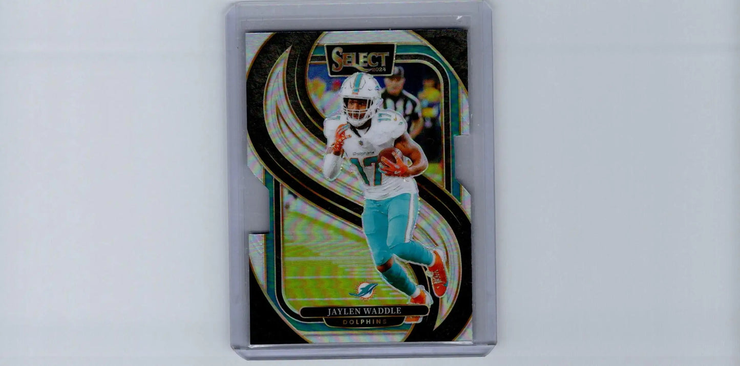 Jaylen Waddle football card featuring 2024 Panini Select Silver Prizm Die Cut