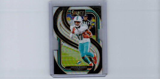 Jaylen Waddle football card featuring 2024 Panini Select Silver Prizm Die Cut