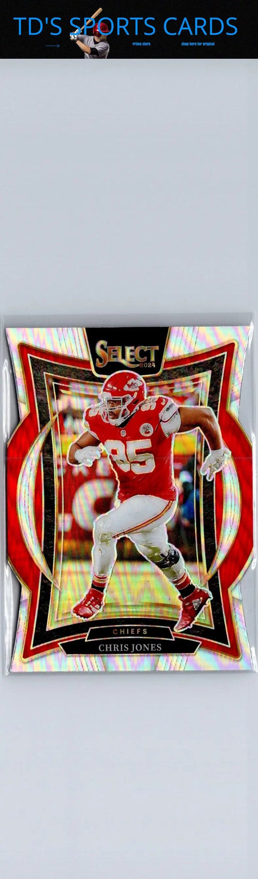 Red and gold Chris Jones Silver Prizm Die Cut football trading card in 2024 Panini Select