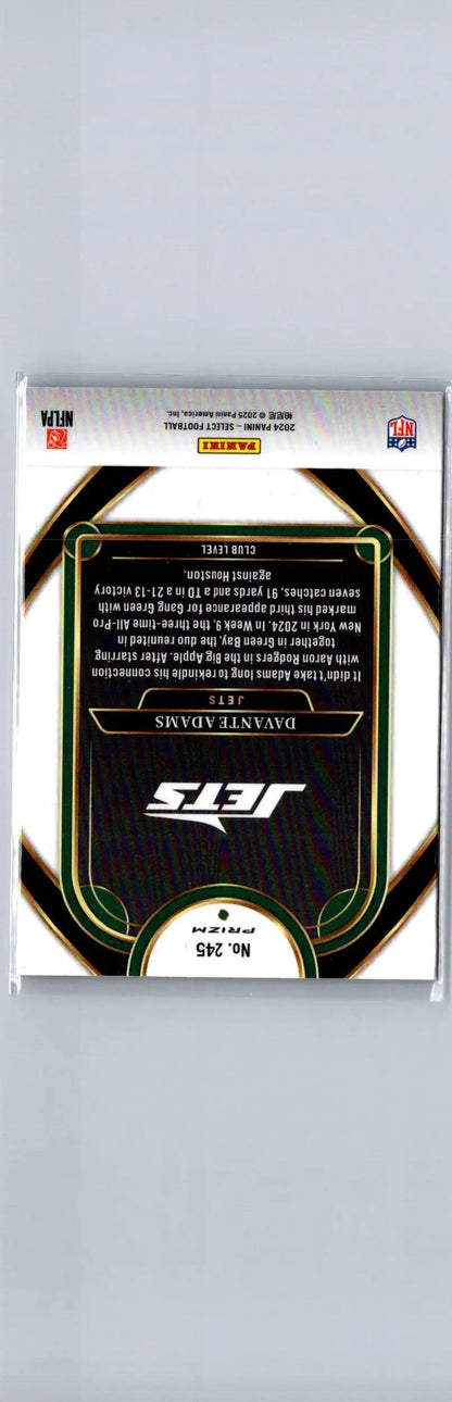 Back of a 2024 Panini Select Davante Adams Red & Yellow Prizm Shock football card