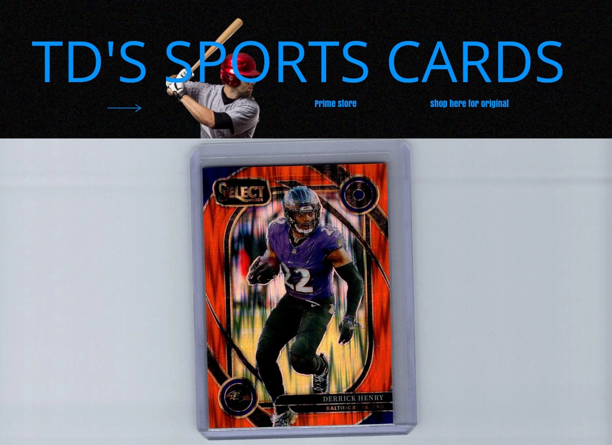Derrick Henry Orange Prizm Shock trading card with purple jersey on orange and black background