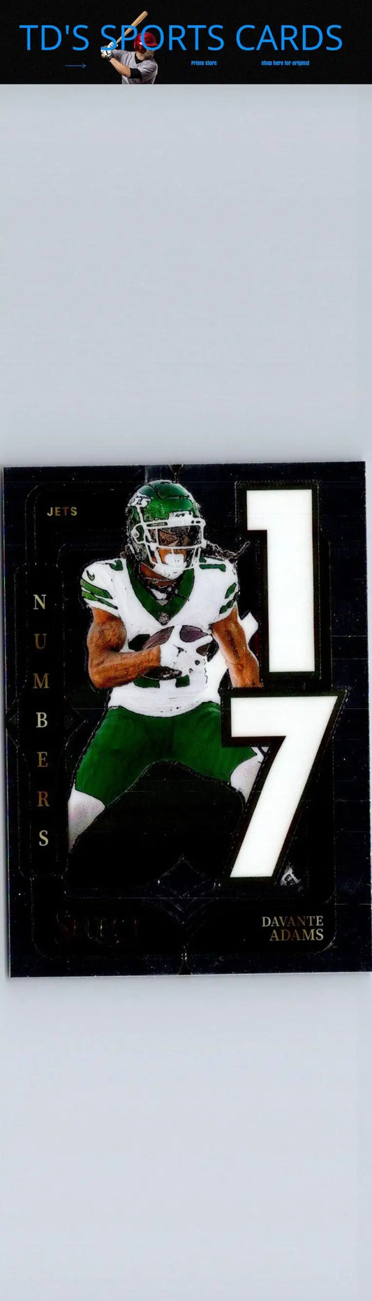Collectible Davante Adams Select Numbers football trading card featuring Jets player with 17