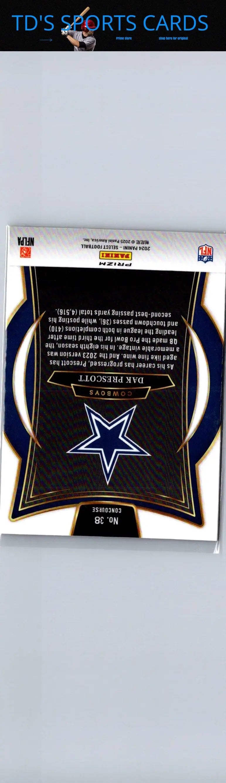 Back of 2024 Panini Select Dak Prescott Red & Yellow Prizm Shock football card