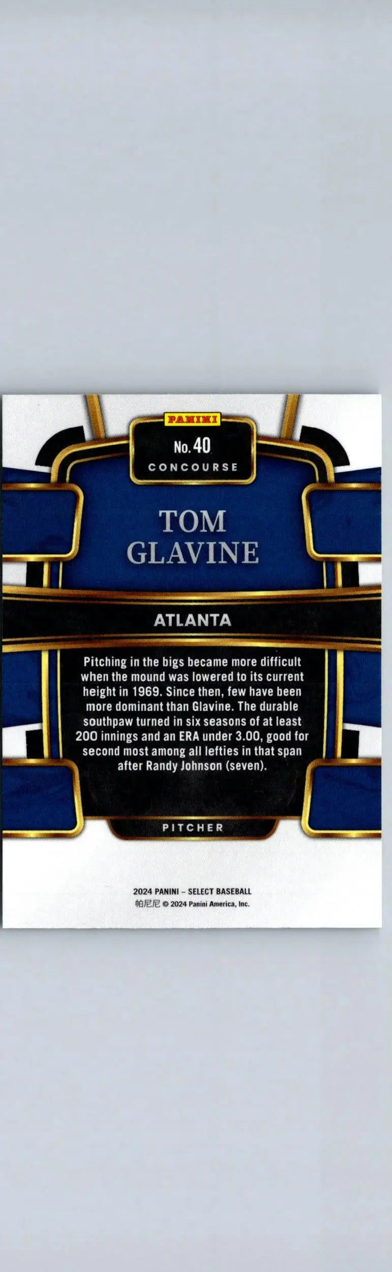Tom Glavine baseball card from 2024 Panini Select product for collectors
