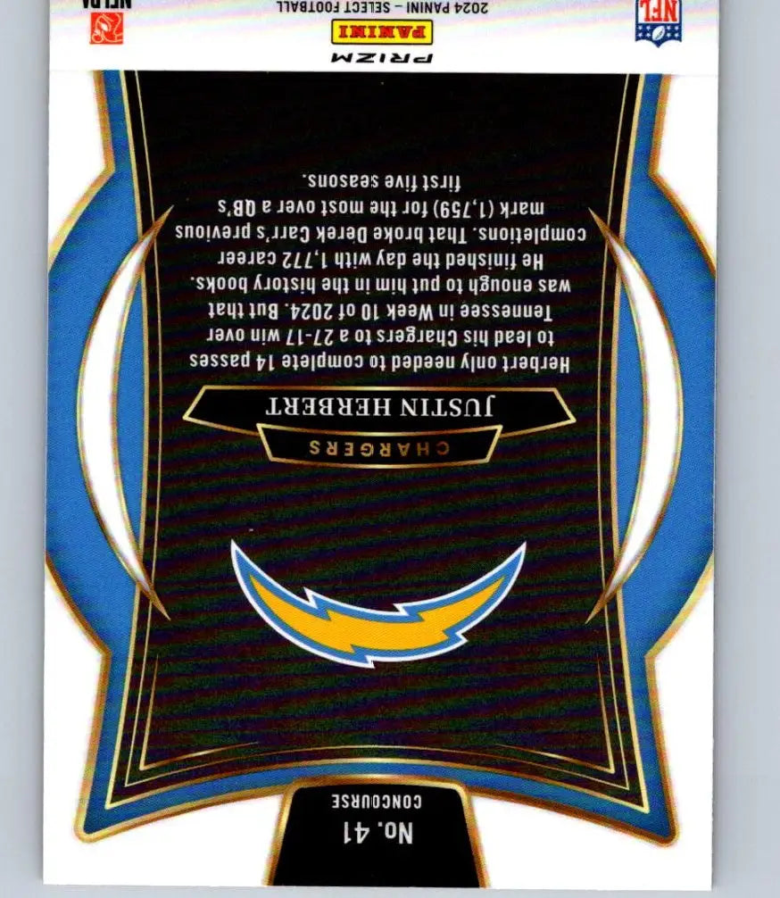 Justin Herbert red and yellow Prizm Shock collectible football trading card with Chargers logo