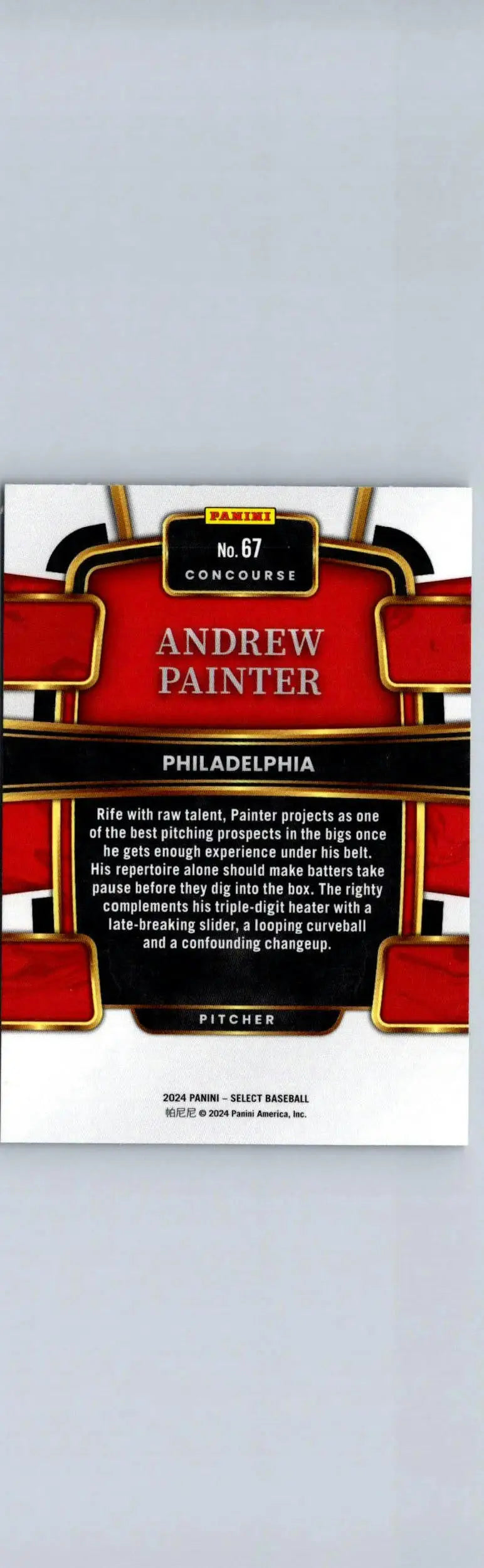 2024 Panini Select Andrew Painter baseball card featuring a detailed player image