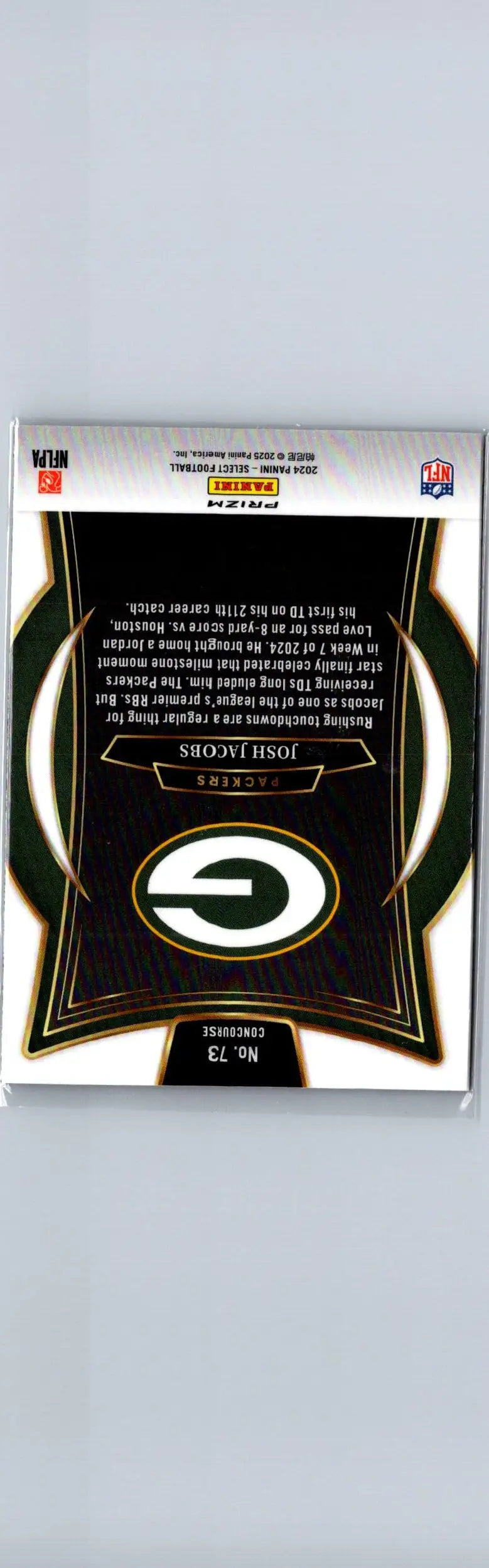 Collectible football trading card of Josh Jacobs Green Prizm Shock for Green Bay Packers