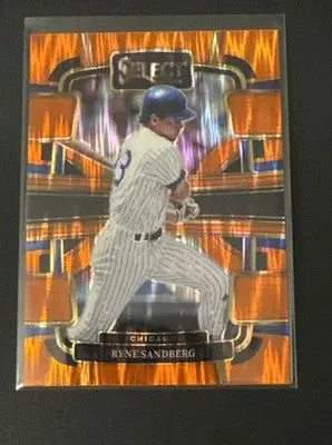 Baseball trading card of Ryne Sandberg with Orange Flash Prizm from 2024 Panini Select