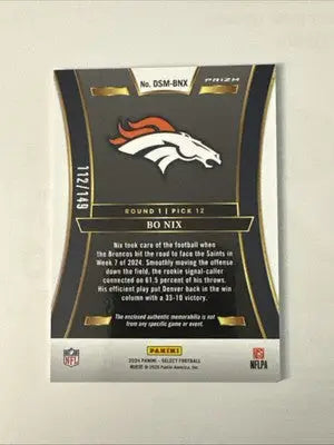 2024 Panini Select Football Bo Nix Silver Patch Draft Selections RC card
