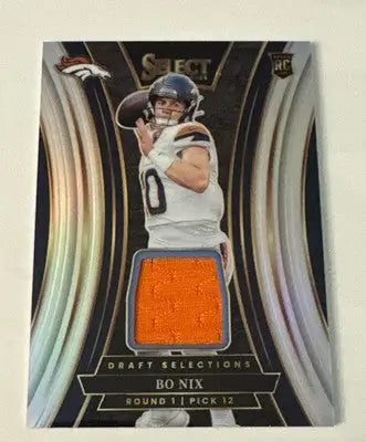 Panini Select Football Bo Nix Silver Patch Draft Selections card with orange jersey swatch