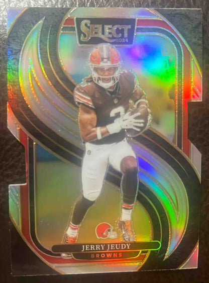 Panini Select Jerry Jeudy football card for Browns in 2024 Panini Select Jerry Jeudy Premier Silver Prizm Die-Cut