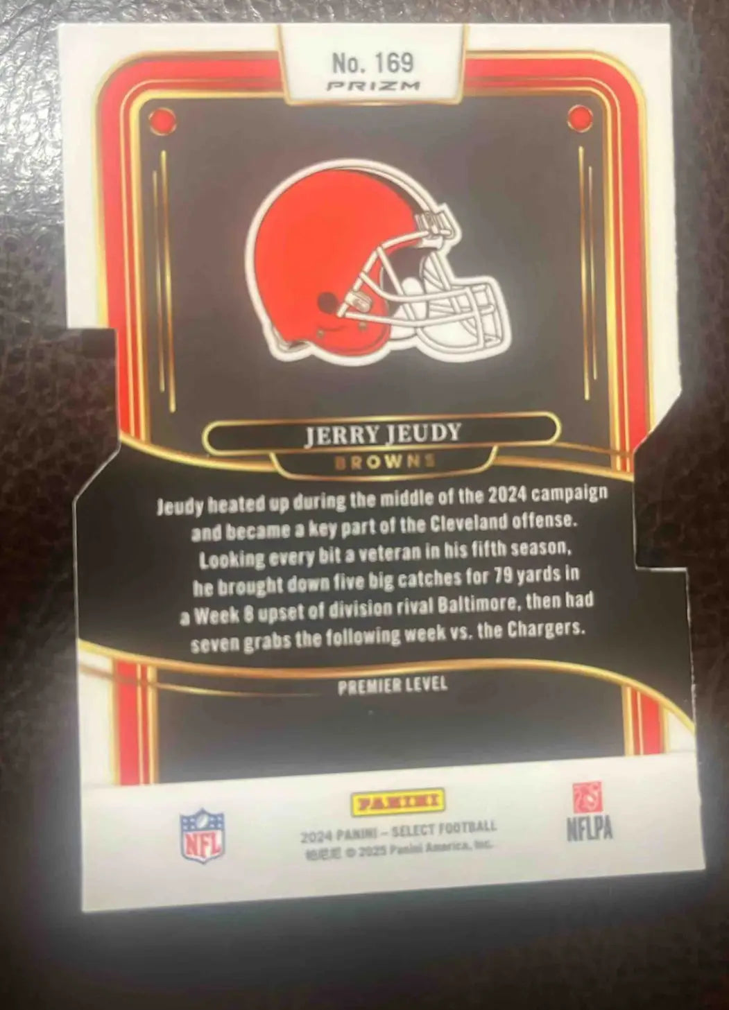 Panini Select Jerry Jeudy football trading card with Browns helmet and stats in 2024 collection