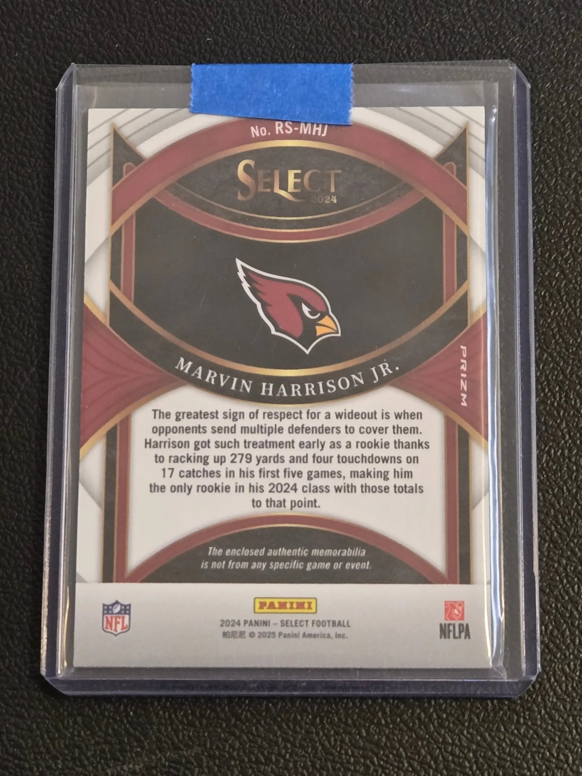 Marvin Harrison rookie swatches red Prizm football card in protective case