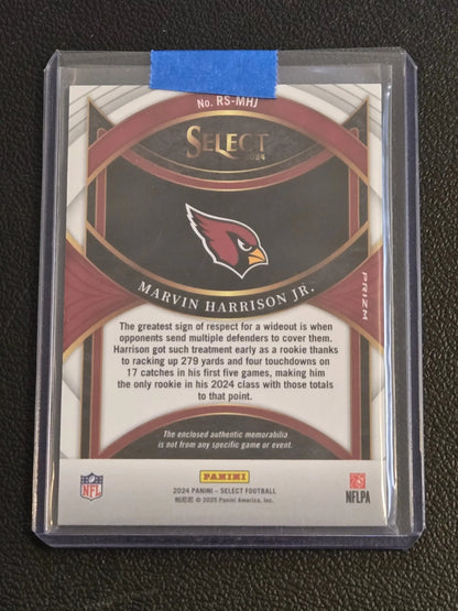 Marvin Harrison rookie swatches red Prizm football card in protective case
