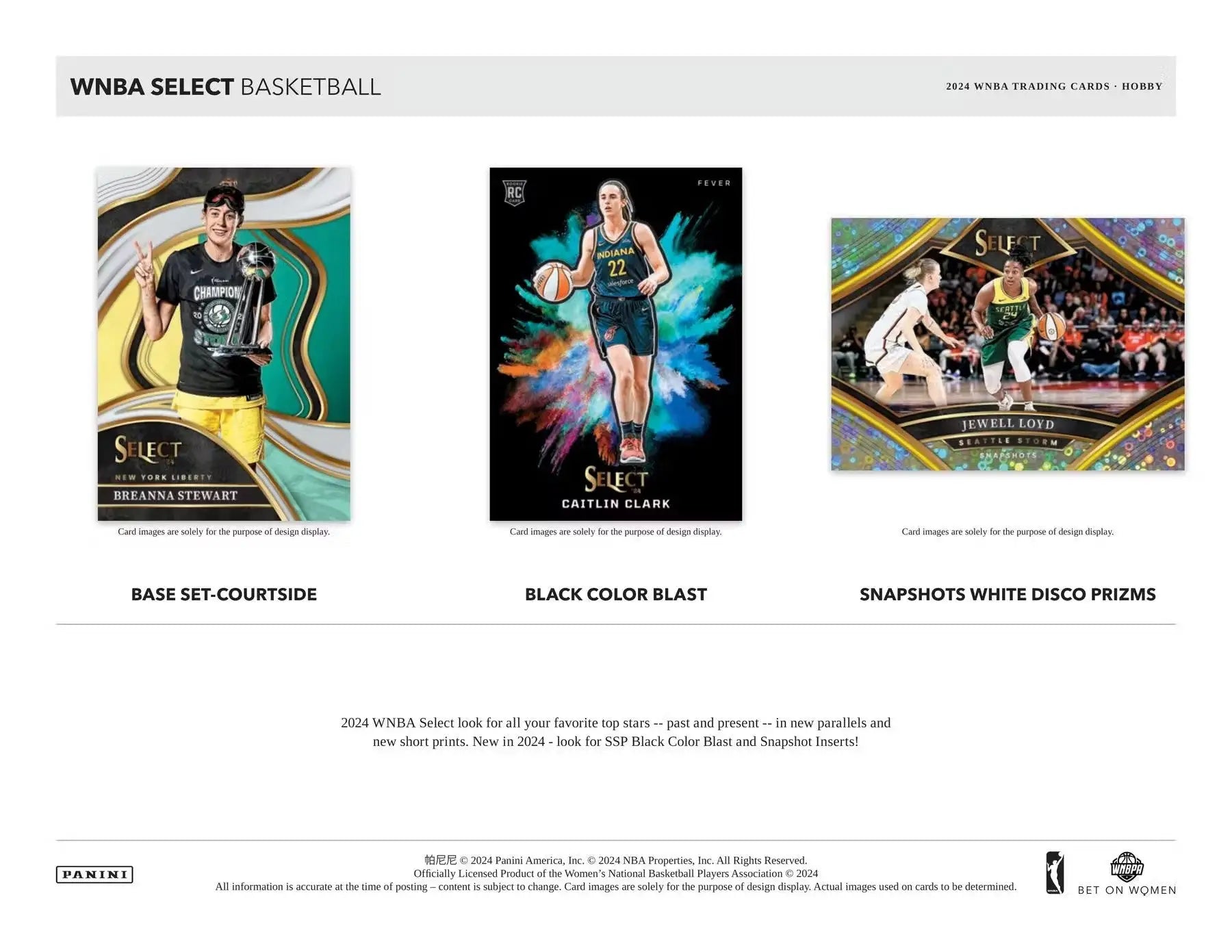 Three WNBA Select basketball trading cards featuring black color blast design