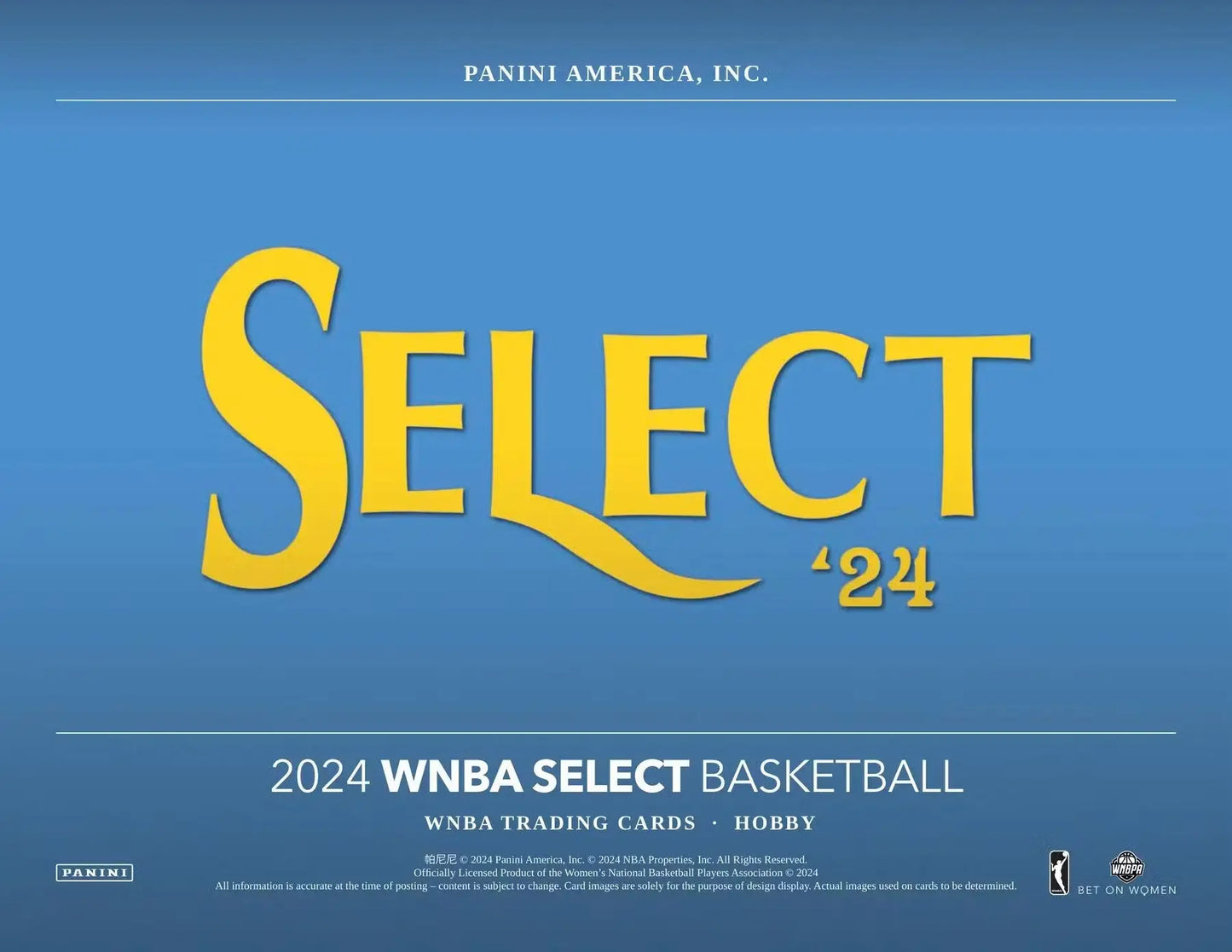 Yellow SELECT 24 text on blue background for 2024 Panini Select WNBA Basketball Hobby Box