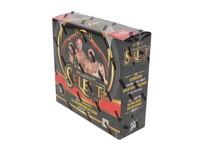Sealed box of WWE Select trading cards featuring vibrant colors and two autographs