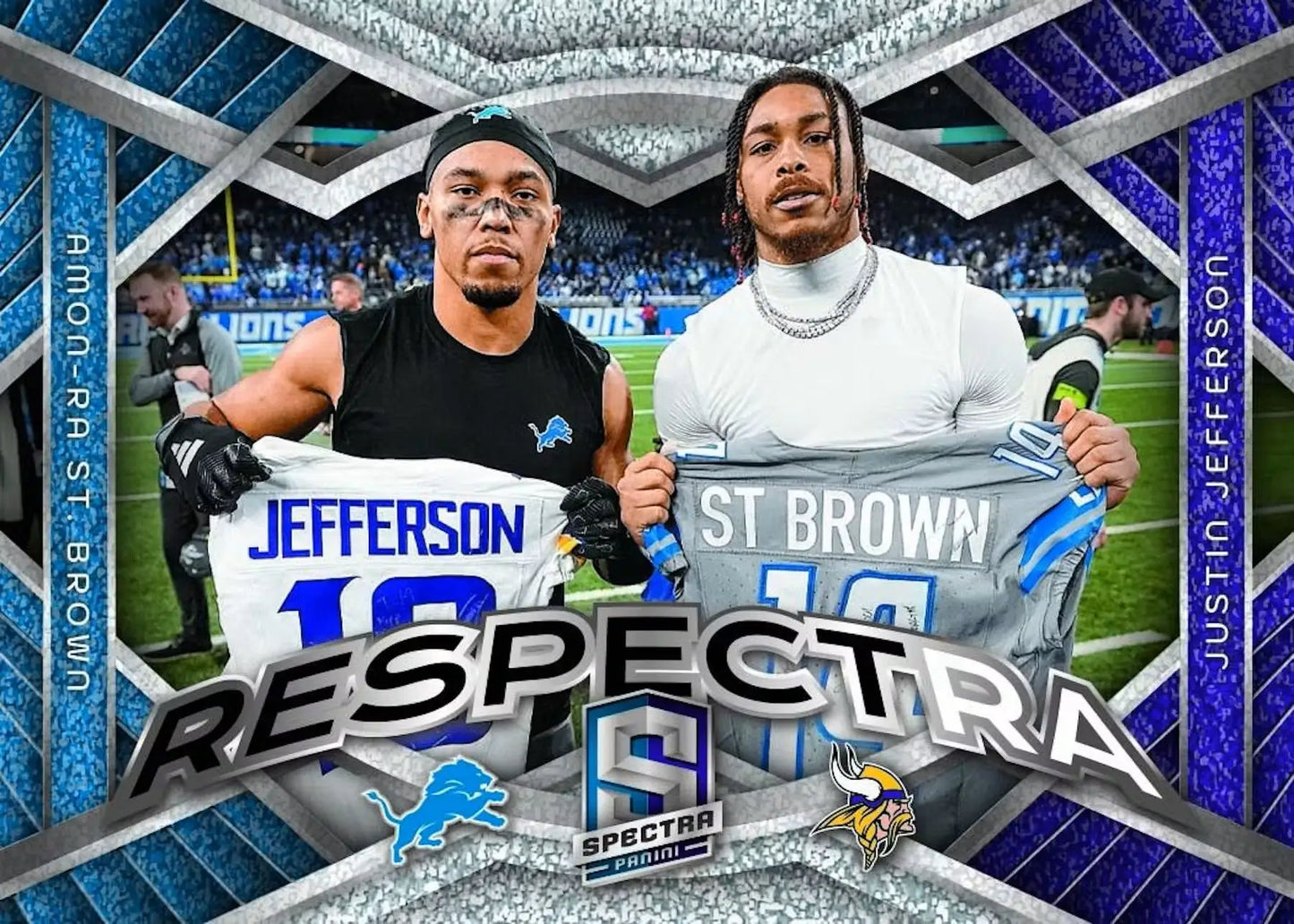 Football trading card from 2024 Panini Spectra Football Hobby Box showing spectra football artwork