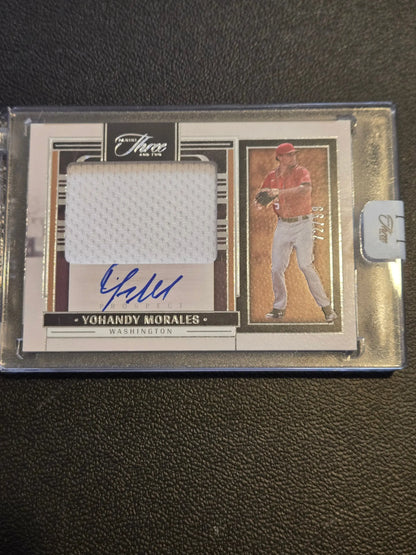 Yohandy Morales autographed baseball card from 2024 Panini Three and Two series featuring Morales Prospect Jerseys numbered 72/99