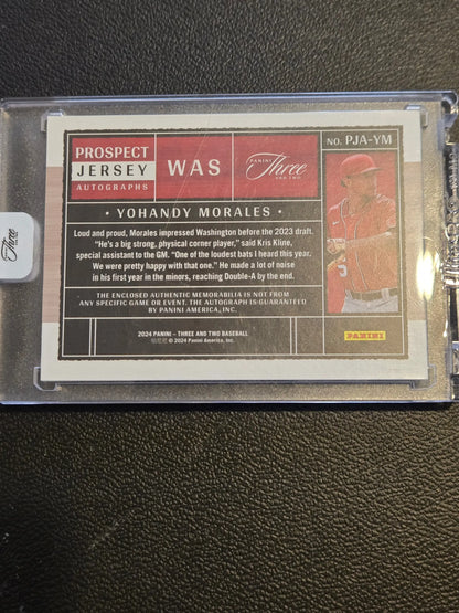 Yohandy Morales Prospect baseball card from 2024 Panini Three and Two Morales Prospect Jerseys series