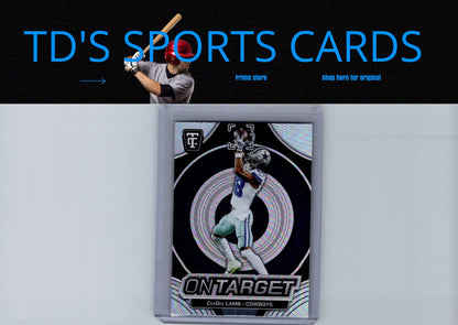 Framed CeeDee Lamb On Target football card from 2024 Panini Totally Certified series