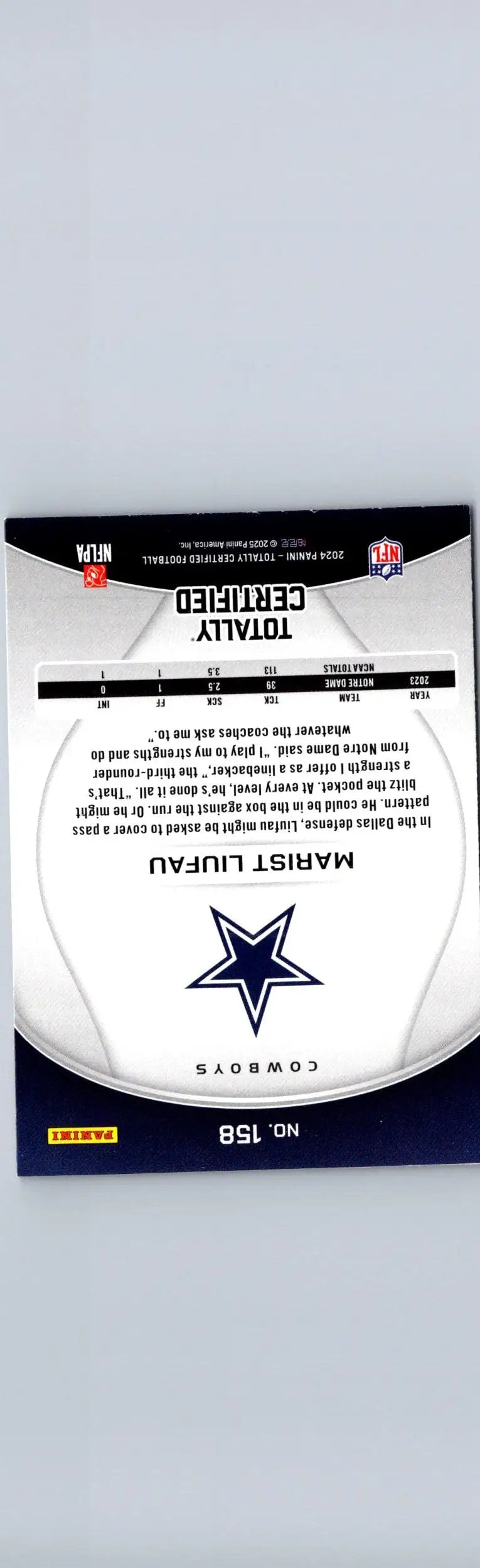 Marist Liufau football card from 2024 Panini Totally Certified series