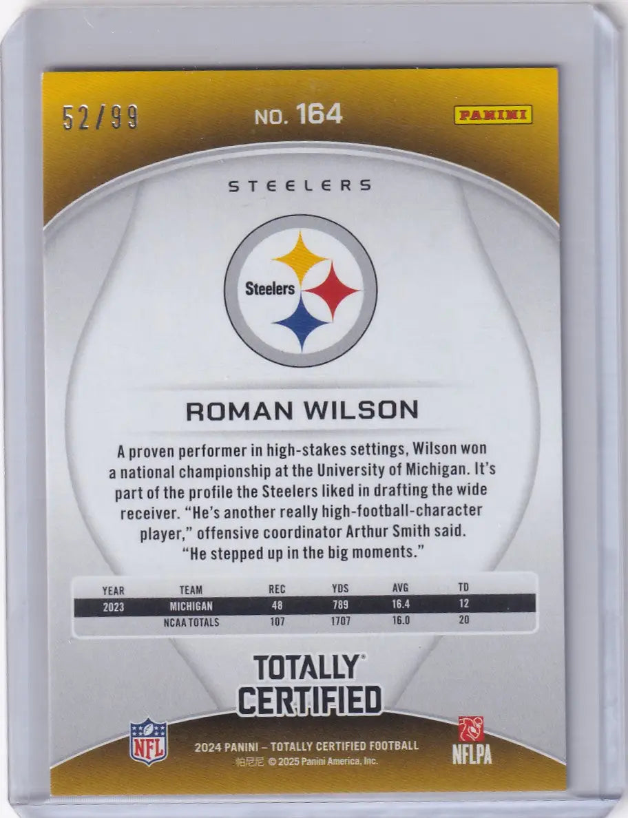 2024 Panini Totally Certified 52/99 #164 Roman Wilson - Pittsburgh Steelers - Trading Card