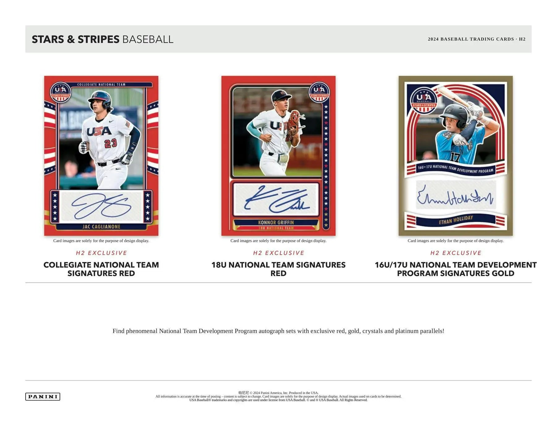 Three USA Baseball autographed memorabilia cards from the national team displayed together