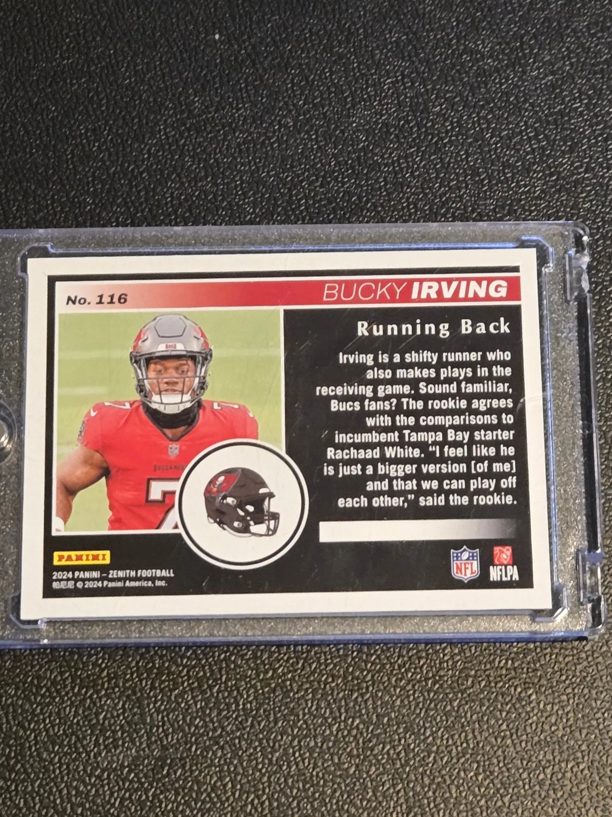 Bucky Irving football card from 2024 Panini Zenith No Huddle series