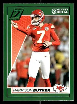 Harrison Butker football card from 2024 Panini Zenith featuring Harrison Butker Two Minute Drill