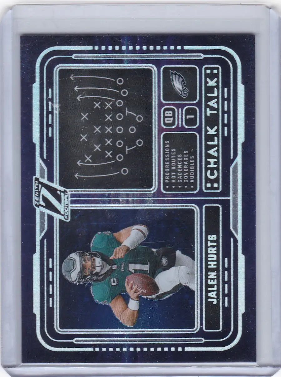 Football trading card of Jalen Hurts from 2024 Panini Zenith Chalk Talk series
