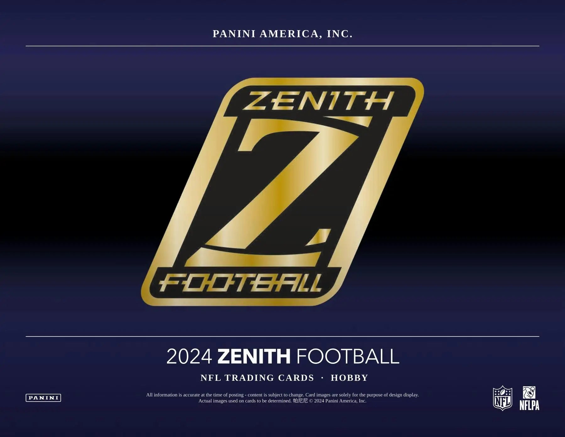 2024 Panini Zenith Football Hobby Box with Zenith Football trading card display