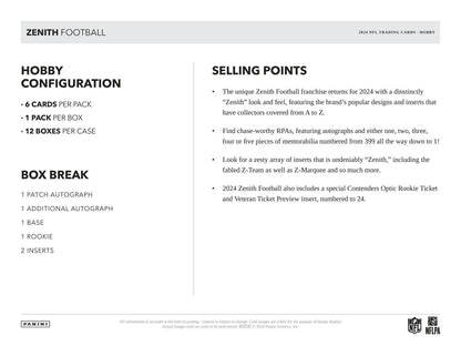 Zenith Football product details for 2024 Panini Zenith Football Hobby Box