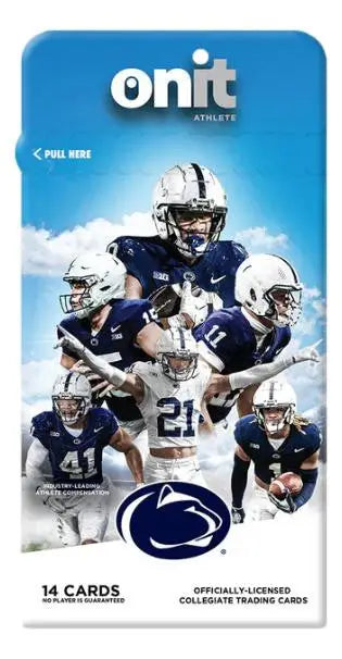 Penn State football trading cards single pack featuring multiple players in blue and white